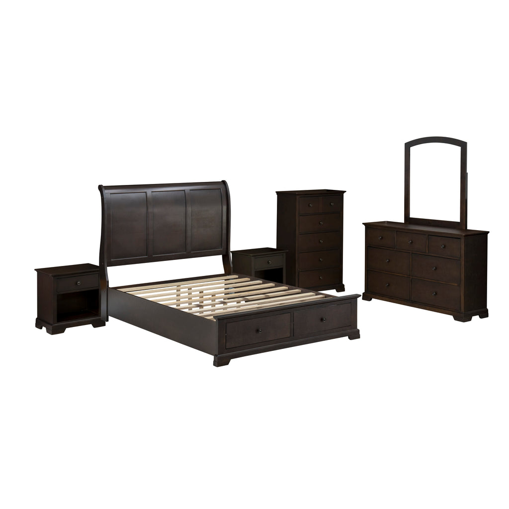 East West Furniture CO21-Q2NDMC Cordova 6-Pc Bedroom Set Includes a Queen Size Bed, Bedroom Dresser, Modern Mirror, Bedroom Chest Drawer and 2 Night Stands - Wire Brushed Walnut Finish
