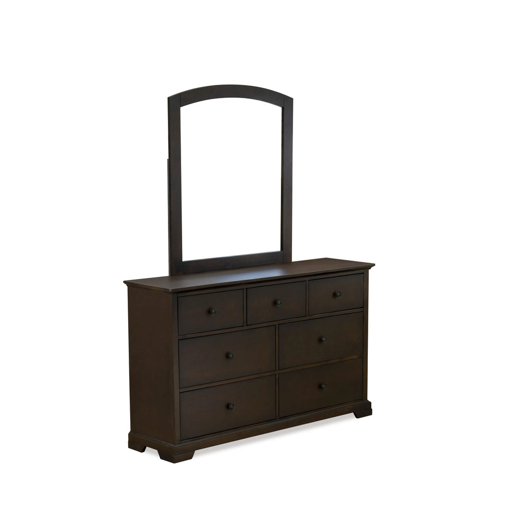 East West Furniture CO21-Q1NDMC Cordova 5-Pc Bedroom Set Consists of a Wooden Queen Bed, Modern Dresser, Bedroom Mirror, Wooden Chest and a Nightstand - Wire Brushed Walnut Finish