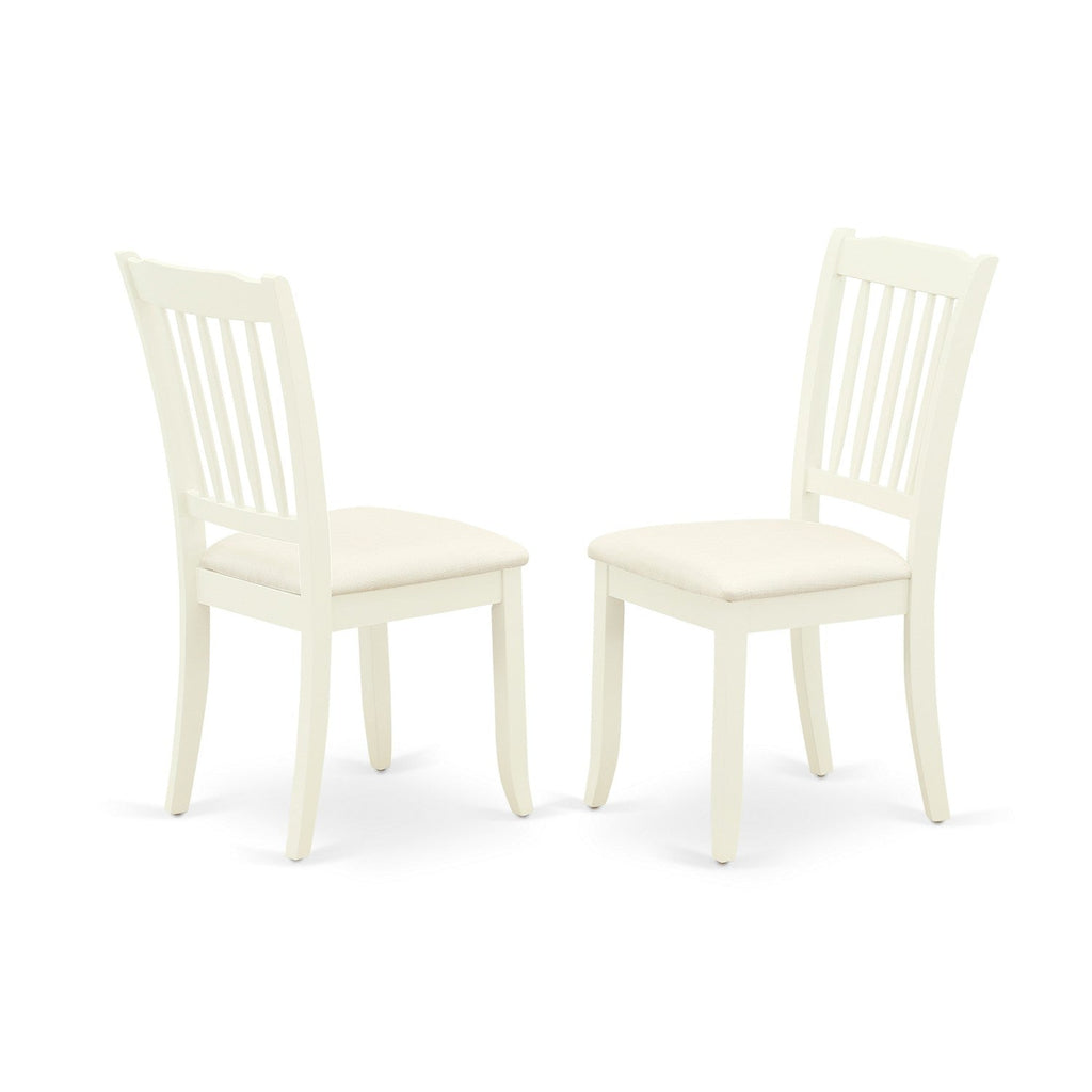 East West Furniture DAC-LWH-C Danbury Dining Room Chairs - Linen Fabric Upholstered Wooden Chairs, Set of 2, Linen White