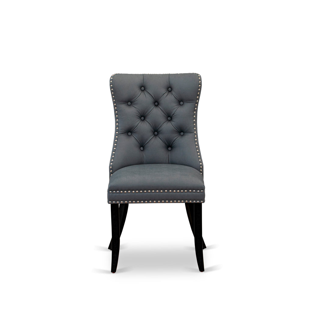 East West Furniture DAP6F13 Dallas Parsons Dining Chairs - Button Tufted Nailhead Trim Platinum Gray faux Leather Padded Chairs, Set of 2, Wirebrushed Black