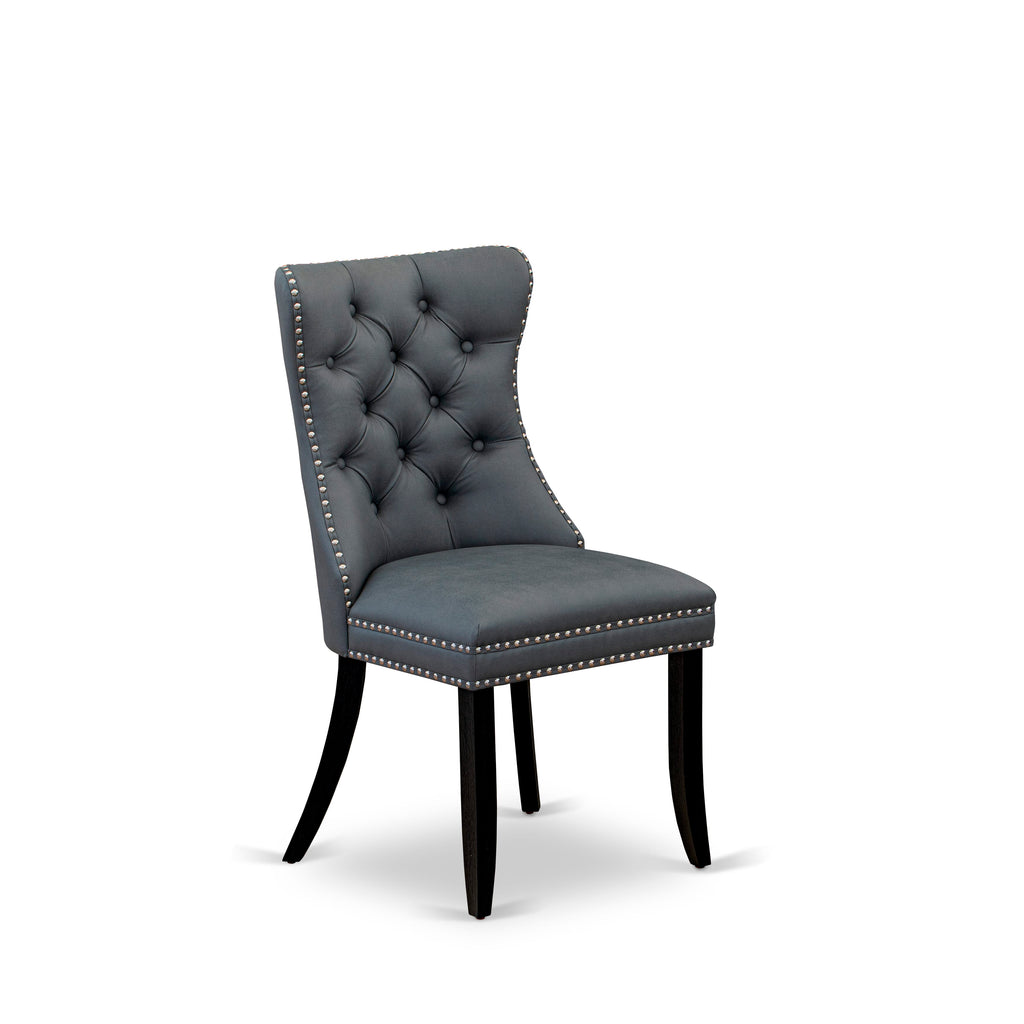 East West Furniture DAP6F13 Dallas Parsons Dining Chairs - Button Tufted Nailhead Trim Platinum Gray faux Leather Padded Chairs, Set of 2, Wirebrushed Black