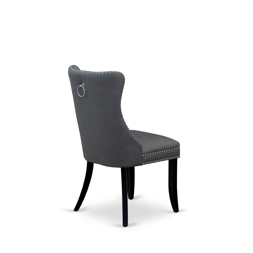 East West Furniture DAP6F13 Dallas Parsons Dining Chairs - Button Tufted Nailhead Trim Platinum Gray faux Leather Padded Chairs, Set of 2, Wirebrushed Black