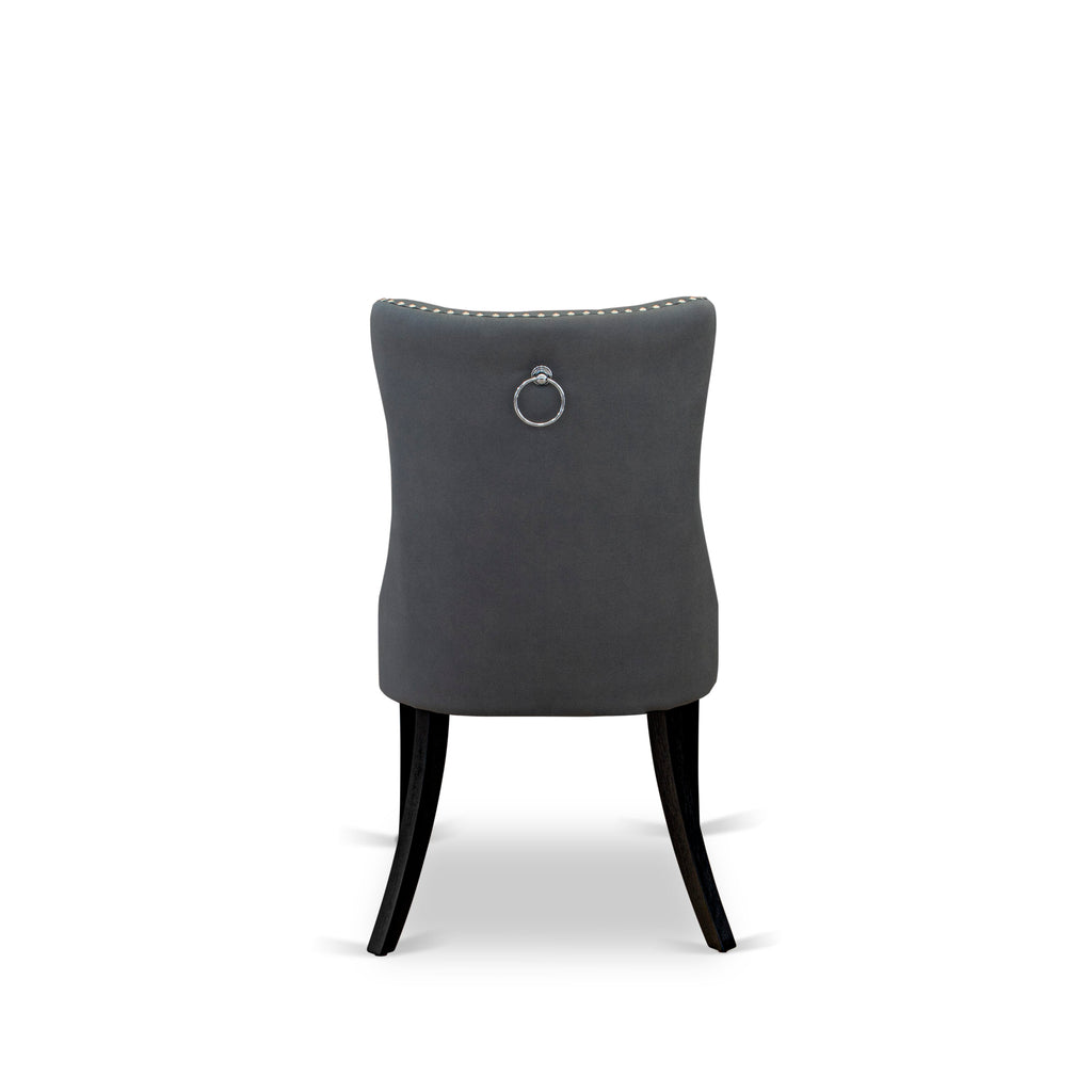East West Furniture DAP6F13 Dallas Parsons Dining Chairs - Button Tufted Nailhead Trim Platinum Gray faux Leather Padded Chairs, Set of 2, Wirebrushed Black