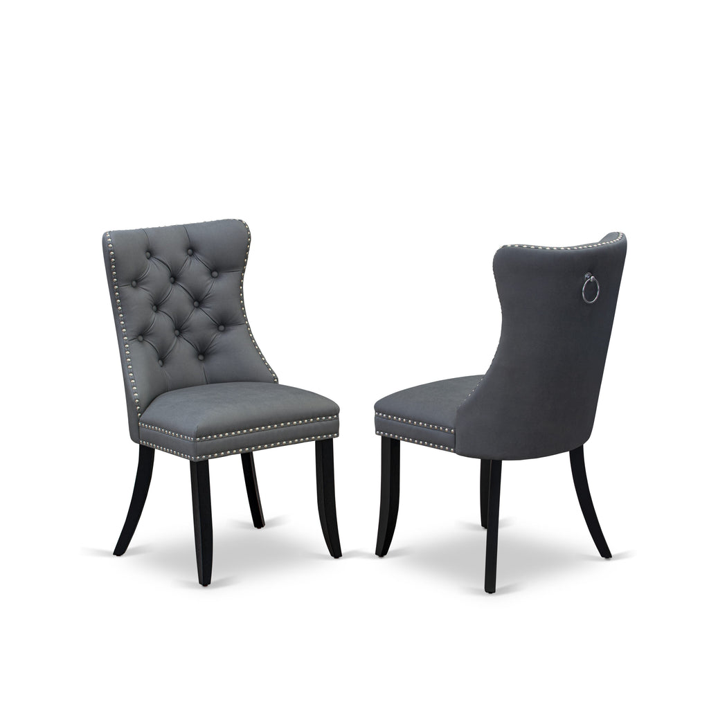 East West Furniture DAP6F13 Dallas Parsons Dining Chairs - Button Tufted Nailhead Trim Platinum Gray faux Leather Padded Chairs, Set of 2, Wirebrushed Black