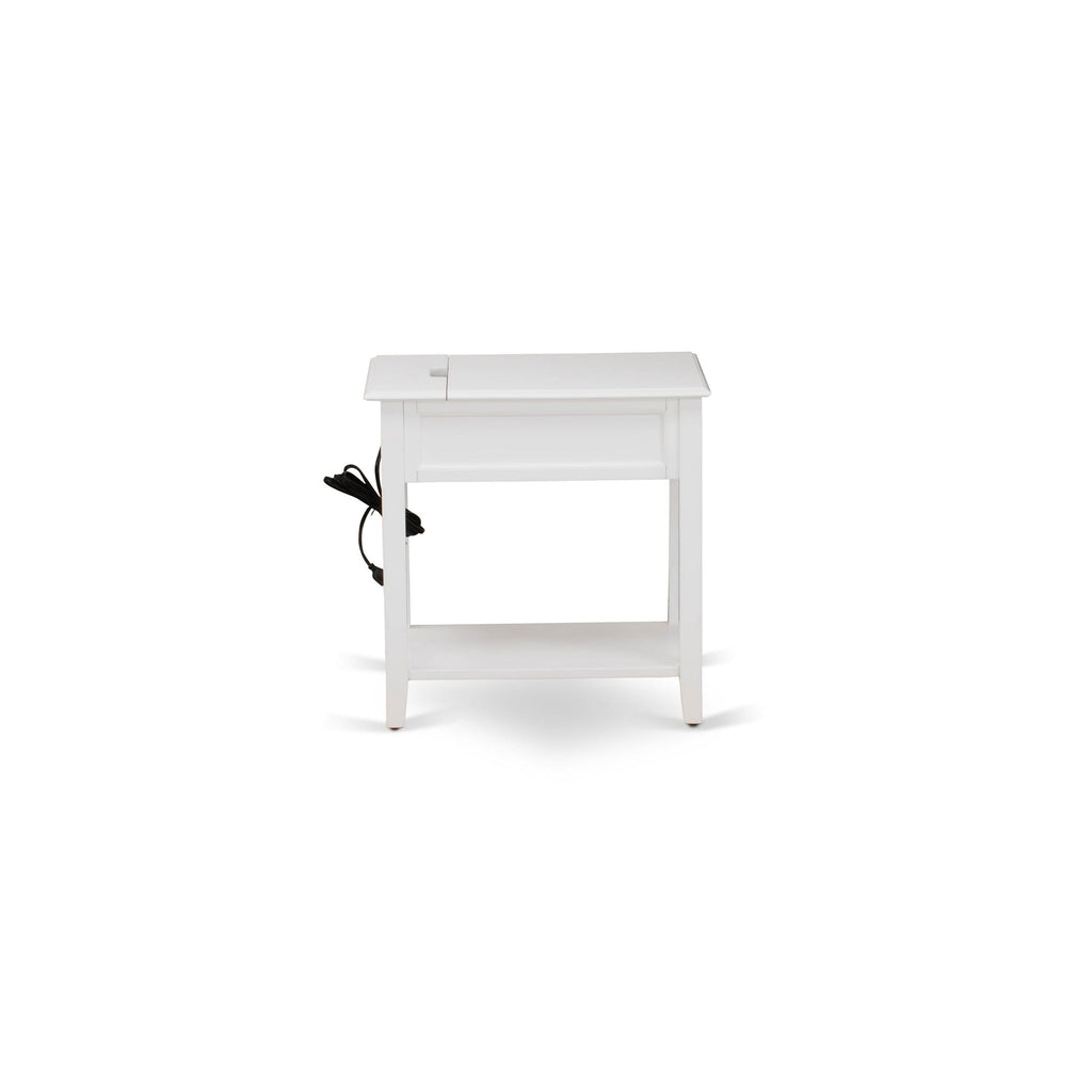 East West Furniture DE-05-ET Denison Side Table - Rectangle End Table with a Drawer for Bedroom, 24x19 Inch, White