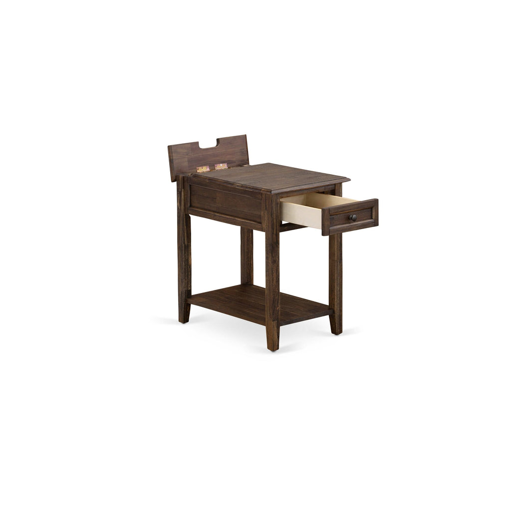 East West Furniture DE-07-ET Denison Modern End Table - Rectangle Side Table with a Drawer for Bedroom, 24x19 Inch, Distressed Jacobean