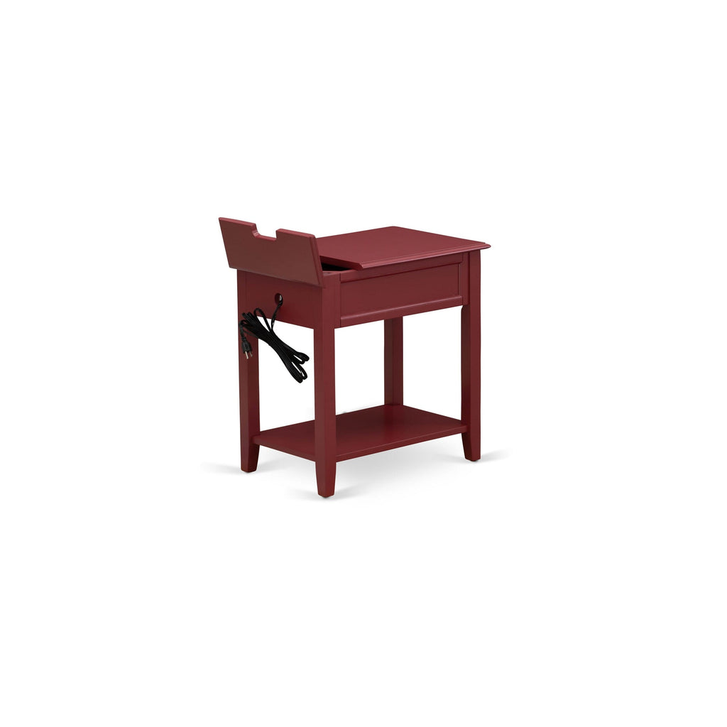 East West Furniture DE-13-ET Denison Night Stand - Rectangle Modern End Table with a Drawer for Bedroom, 24x19 Inch, Burgundy