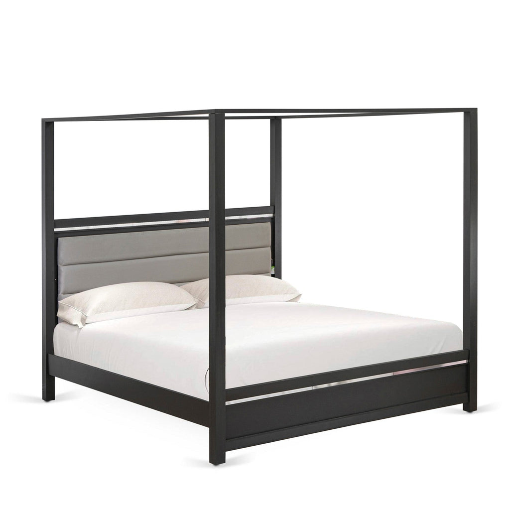 East West Furniture DE20-K1N000 2 Piece King Bed Set with 1 Full Size Bed Frame, and a Night Stand  - Brushed Gray Finish