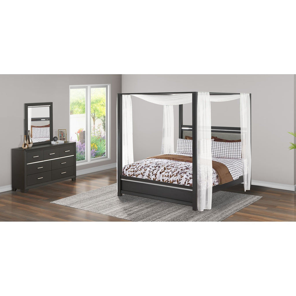 East West Furniture DE20-Q00DM0 3-Piece Denali bedroom set - A Queen Size Bed Frame, Large Mirror, and a Dresser Bedroom - brushed gray Finish