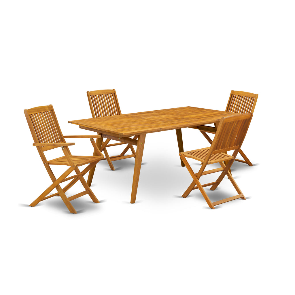 East West Furniture DECM5CWNA 5 Piece Outdoor Patio Dining Sets Includes a Rectangle Acacia Wood Table and 4 Folding Side Chairs, 40x72 Inch, Natural Oil