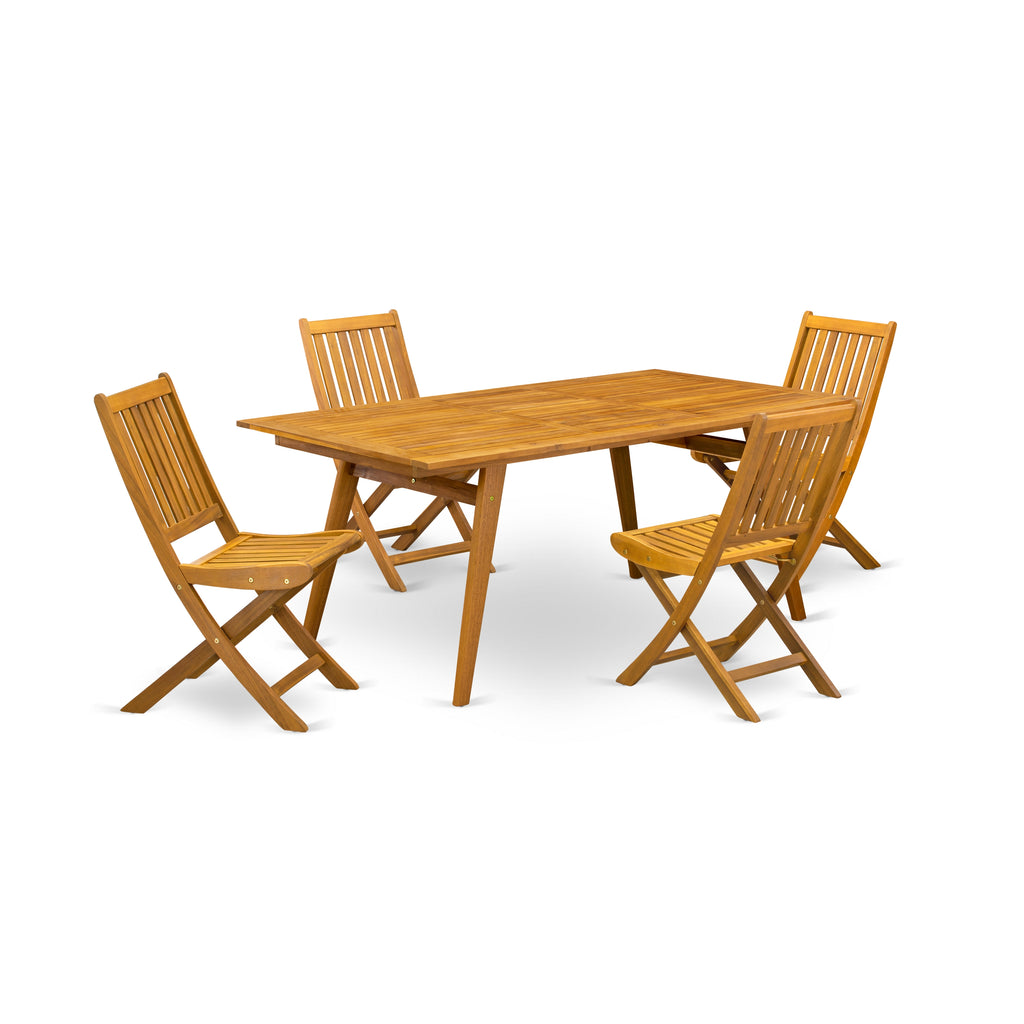 East West Furniture DEDK5CWNA 5 Piece Patio Dining Set Includes a Rectangle Outdoor Acacia Wood Table and 4 Folding Side Chairs, 40x72 Inch, Natural Oil