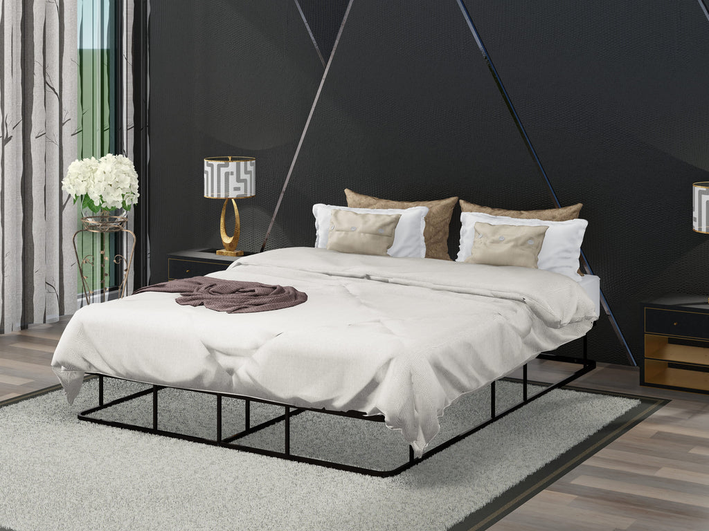 East West Furniture DHQBBLK Dothan Queen Bed Frame with Luxurious Style Headboard and Footboard - High Quality Metal Frame in Powder Coating Black