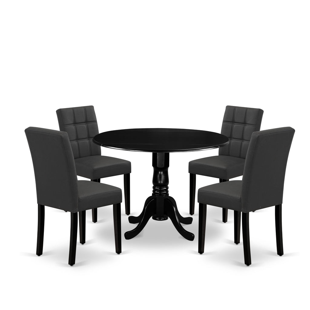 East West Furniture DLAS5-BLK-12 5 Piece Kitchen Table Set Includes A Dining Table and 4 Dark Gray Faux Leather Modren Chairs with Stylish Back- Black Finish