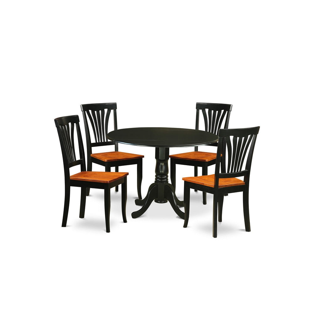 East West Furniture DLAV5-BLK-W 5 Piece Dining Set Includes a Round Dining Room Table with Dropleaf and 4 Kitchen Chairs, 42x42 Inch, Black & Cherry