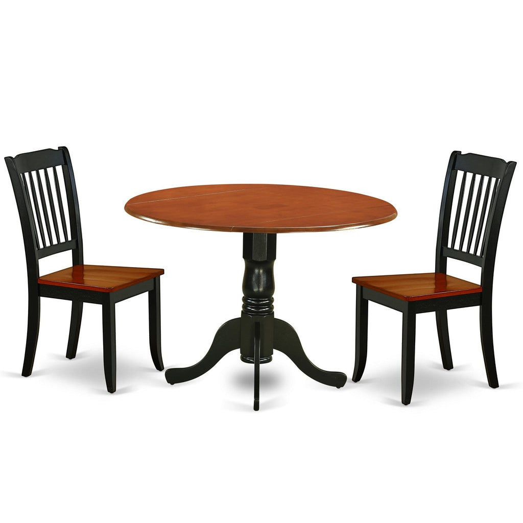 East West Furniture DLDA3-BCH-W 3 Piece Dining Room Table Set Contains a Round Kitchen Table with Dropleaf and 2 Dining Chairs, 42x42 Inch, Black & Cherry