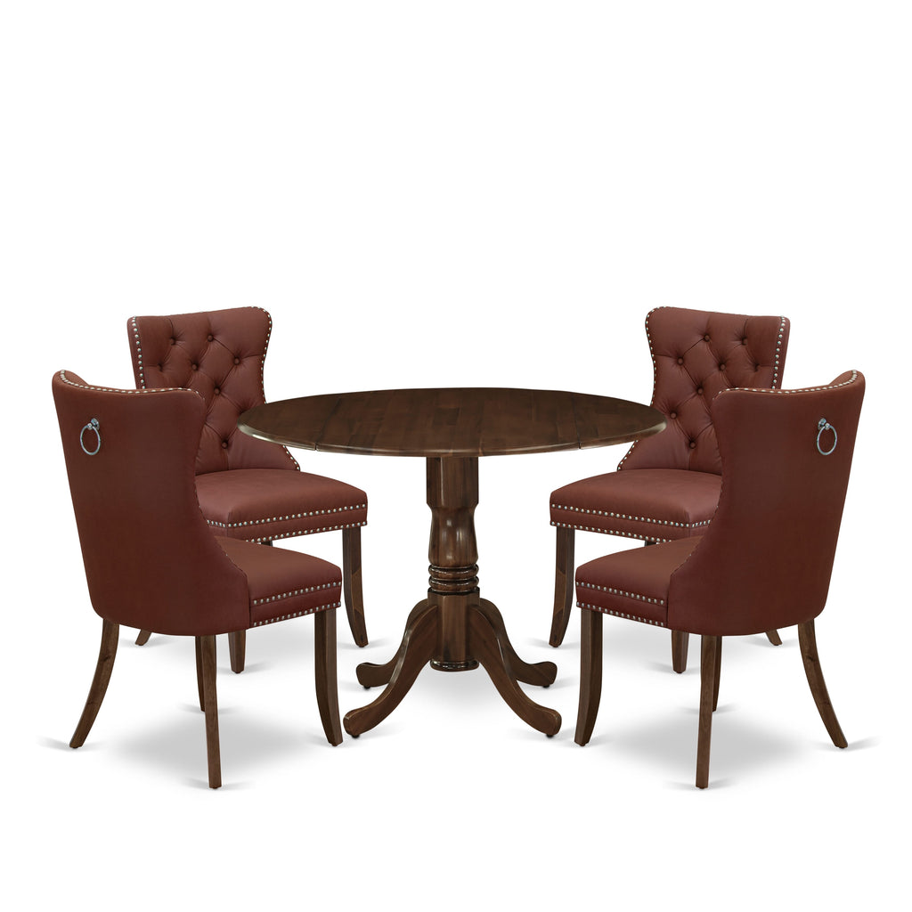 East West Furniture DLDA5-AWA-26 5 Piece Dinette Set Consists of a Round Kitchen Table with Dropleaf and 4 Parsons Dining Chairs, 42x42 Inch, Antique Walnut