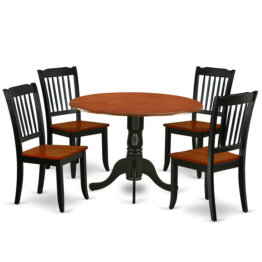 East West Furniture DLDA5-BCH-W 5 Piece Dining Table Set for 4 Includes a Round Kitchen Table with Dropleaf and 4 Kitchen Dining Chairs, 42x42 Inch, Black & Cherry