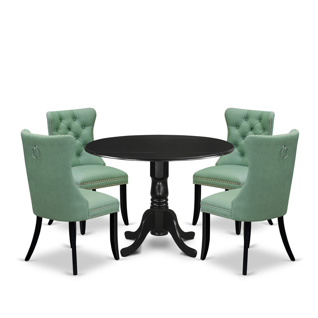 East West Furniture DLDA5-BLK-22 5 Piece Kitchen Table & Chairs Set Includes a Round Dining Table with Dropleaf and 4 Parson Chairs, 42x42 Inch, Black