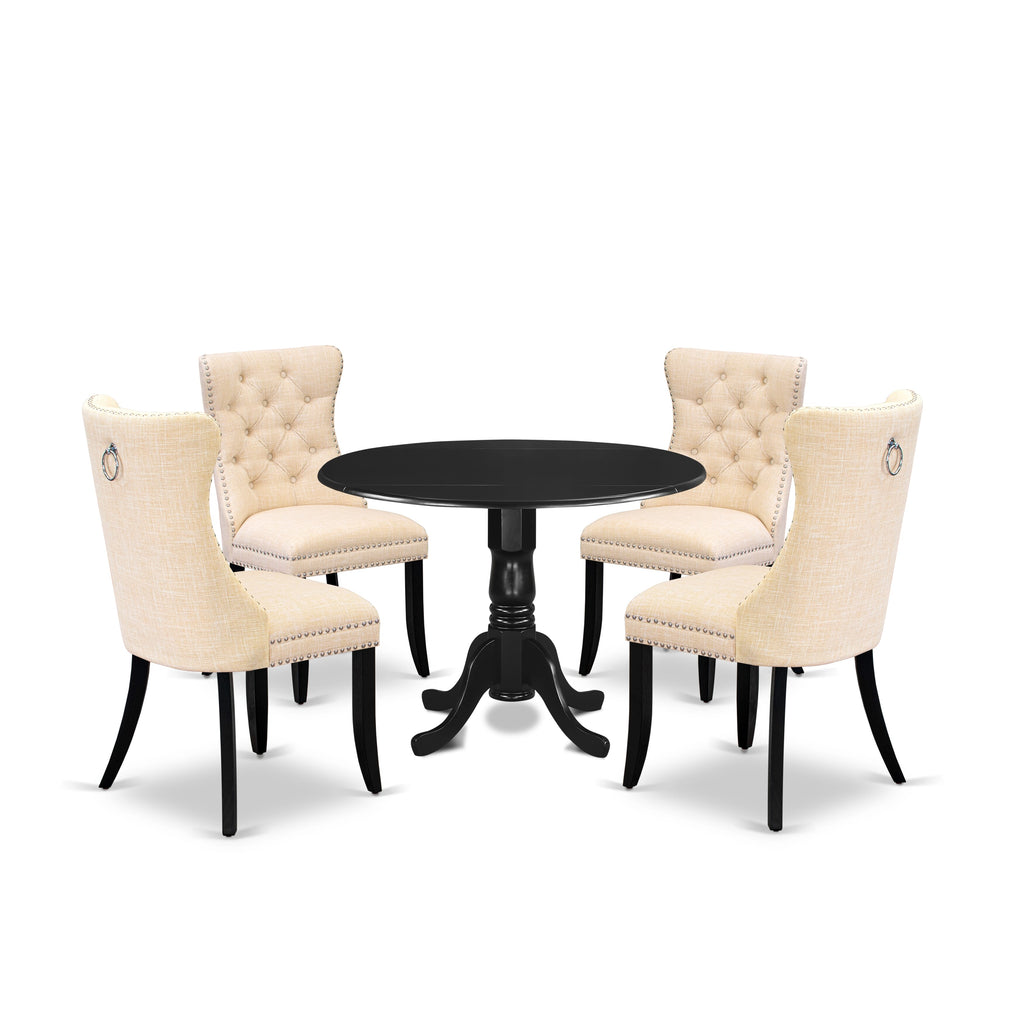 East West Furniture DLDA5-BLK-32 5 Piece Dining Table Set Contains a Round Kitchen Table with Dropleaf and 4 Upholstered Chairs, 42x42 Inch, Black