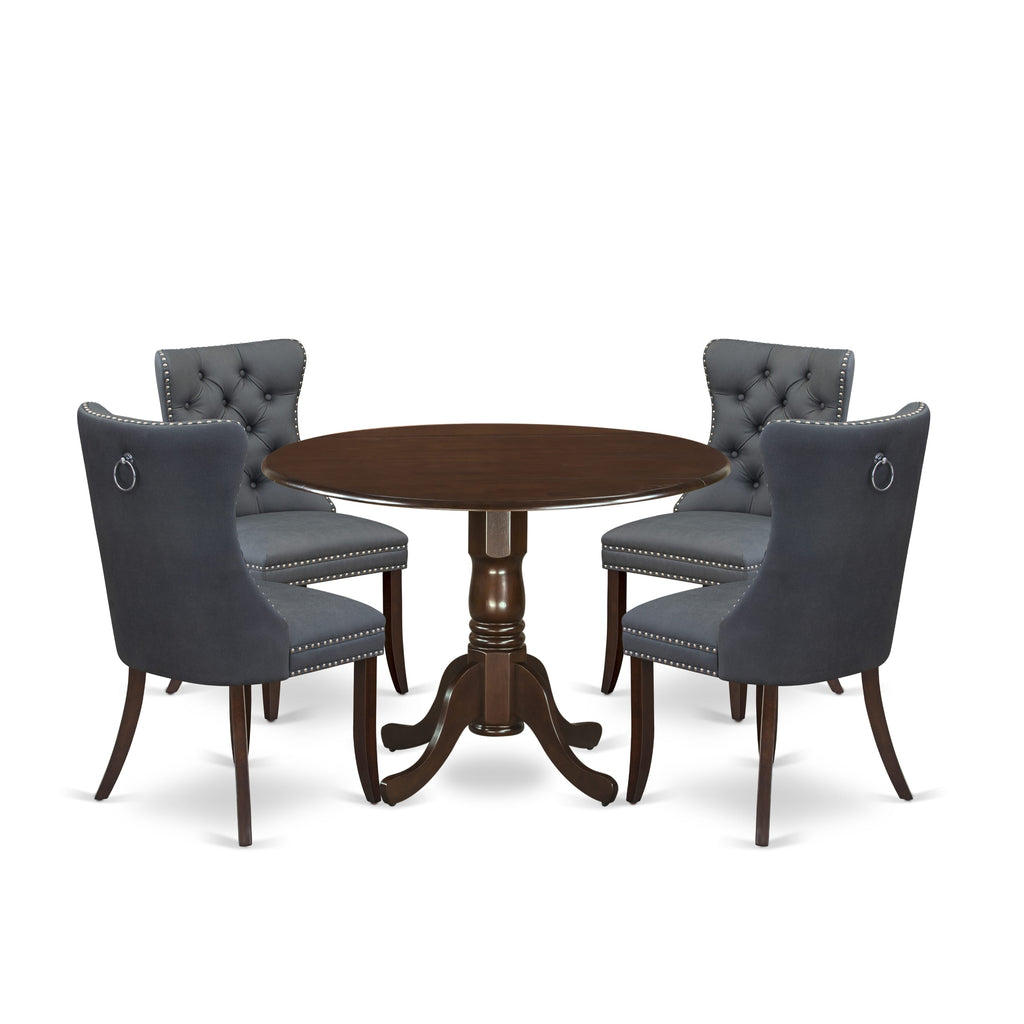 East West Furniture DLDA5-MAH-13 5 Piece Dining Set Consists of a Round Kitchen Table with Dropleaf and 4 Parson Chairs, 42x42 Inch, Mahogany