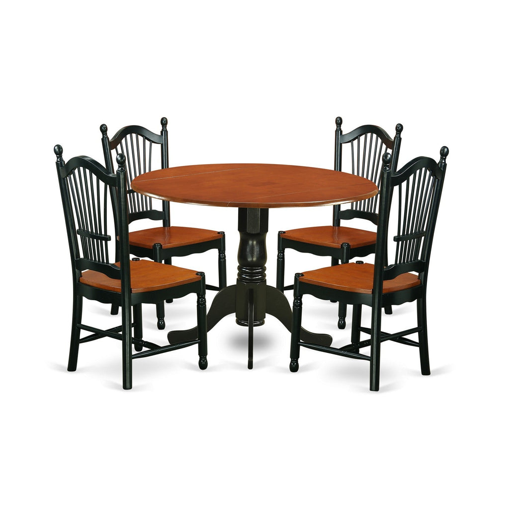 East West Furniture DLDO5-BCH-W 5 Piece Modern Dining Table Set Includes a Round Wooden Table with Dropleaf and 4 Kitchen Dining Chairs, 42x42 Inch, Black & Cherry