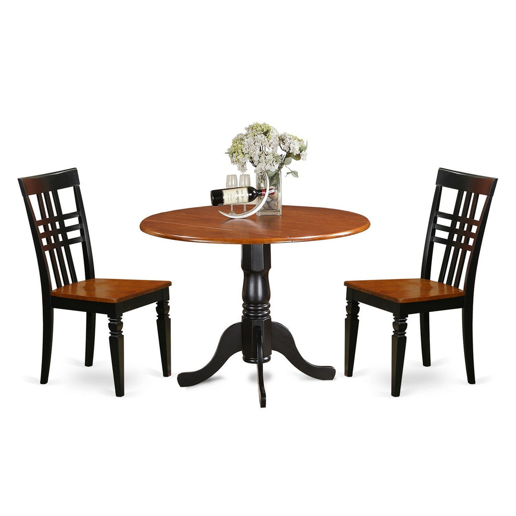 East West Furniture DLLG3-BCH-W 3 Piece Dining Room Table Set Contains a Round Kitchen Table with Dropleaf and 2 Dining Chairs, 42x42 Inch, Black & Cherry