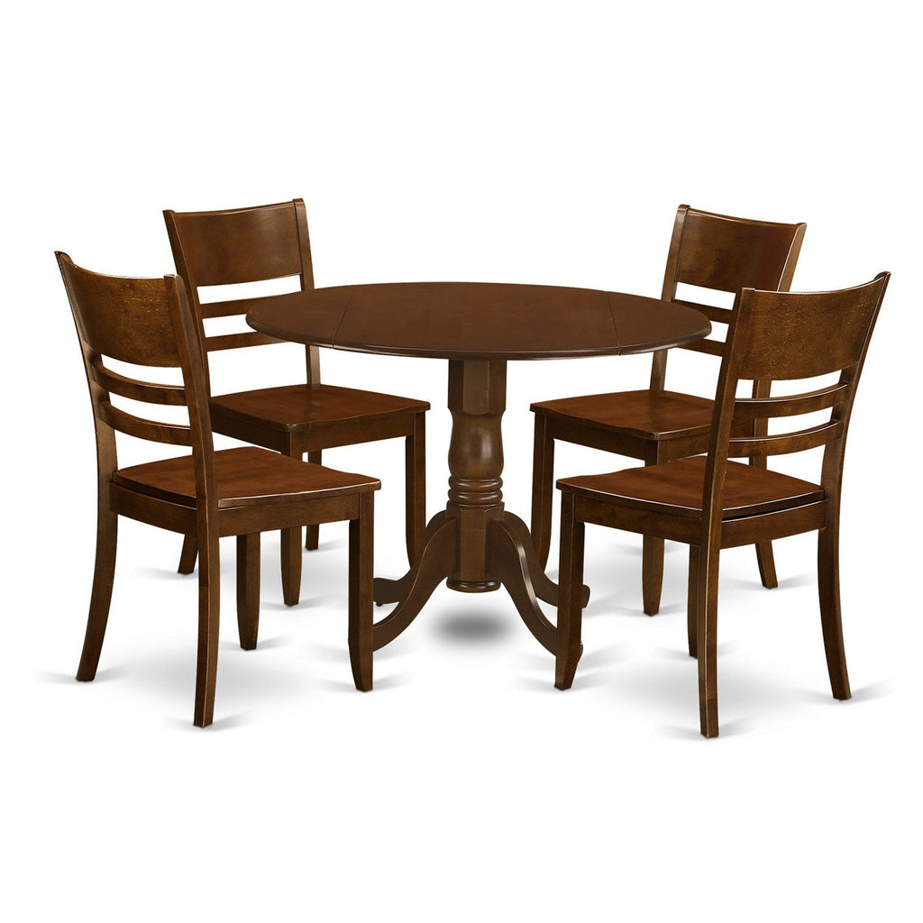 East West Furniture DLLY5-ESP-W 5 Piece Kitchen Table & Chairs Set Includes a Round Dining Table with Dropleaf and 4 Dining Room Chairs, 42x42 Inch, Espresso