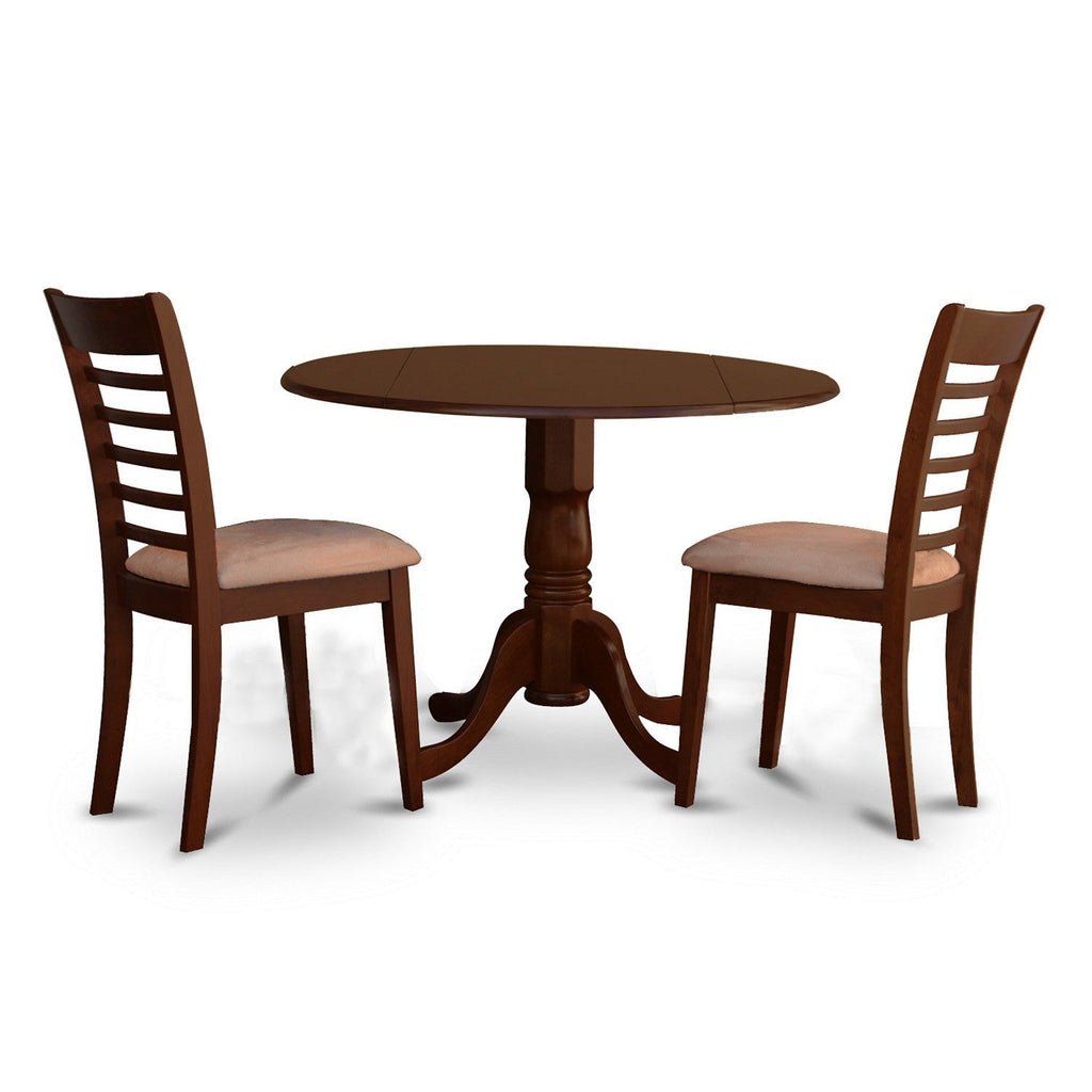 East West Furniture DLML3-MAH-C 3 Piece Dining Set Contains a Round Dining Room Table with Dropleaf and 2 Linen Fabric Upholstered Chairs, 42x42 Inch, Mahogany