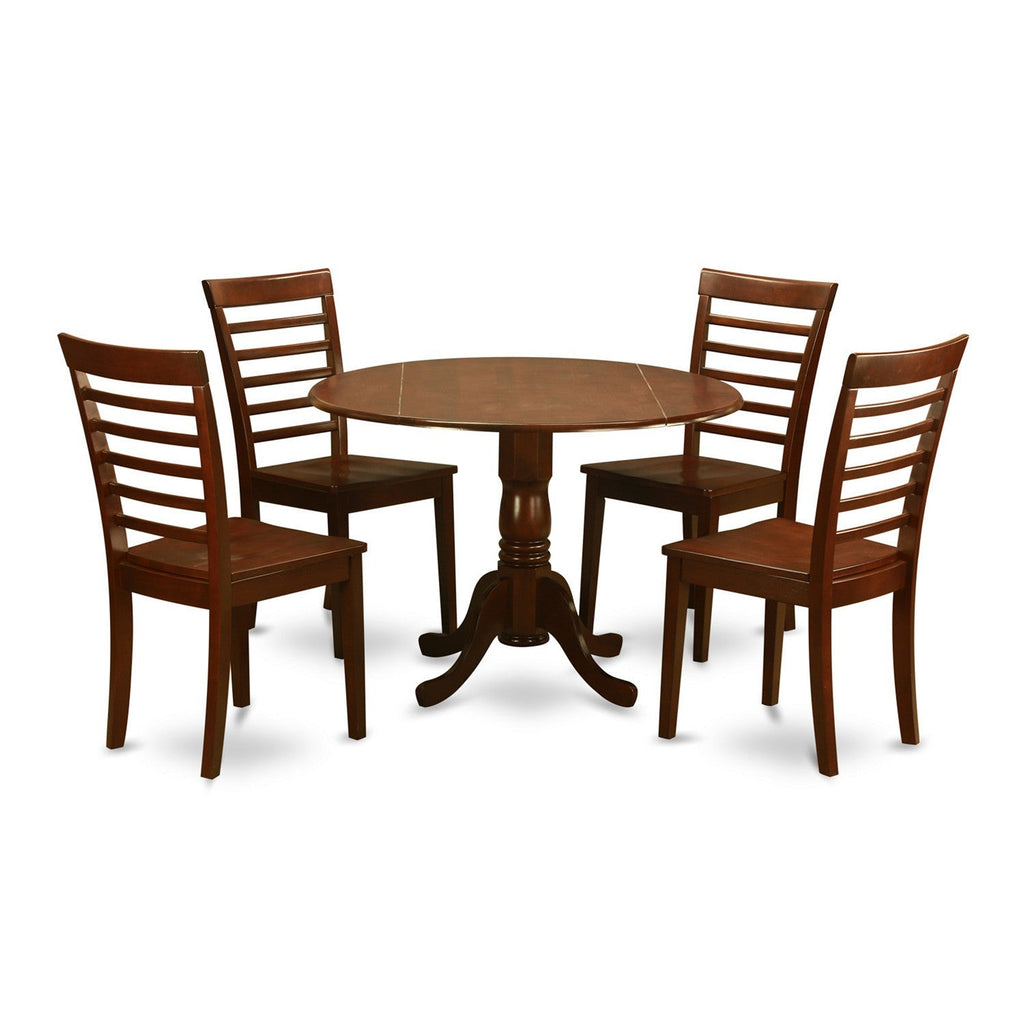East West Furniture DLML5-MAH-W 5 Piece Modern Dining Table Set Includes a Round Wooden Table with Dropleaf and 4 Kitchen Dining Chairs, 42x42 Inch, Mahogany
