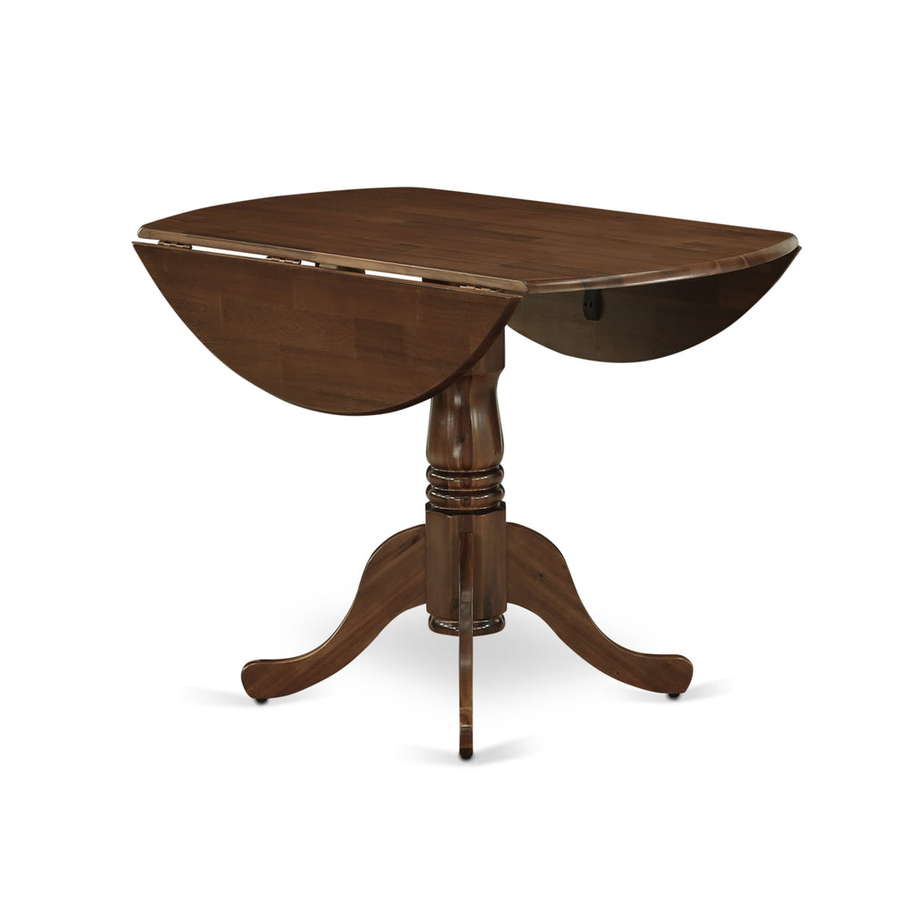 East West Furniture DLAB5-AWA-05 5 Piece Dining Set Contains a Round Dining Room Table with Dropleaf and 4 Upholstered Chairs, 42x42 Inch, Antique Walnut