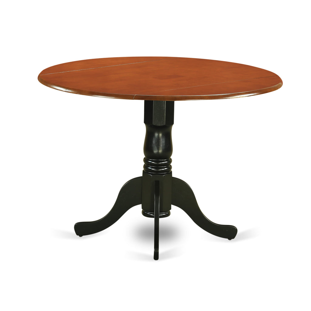 East West Furniture DLKE5-BCH-W 5 Piece Dining Room Furniture Set Includes a Round Dining Table with Dropleaf and 4 Wood Seat Chairs, 42x42 Inch, Black & Cherry