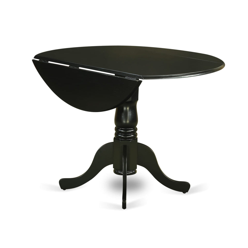 East West Furniture DLDA3-BLK-13 3 Piece Dining Table Set Consists of a Round Kitchen Table with Dropleaf and 2 Upholstered Parson Chairs, 42x42 Inch, Black