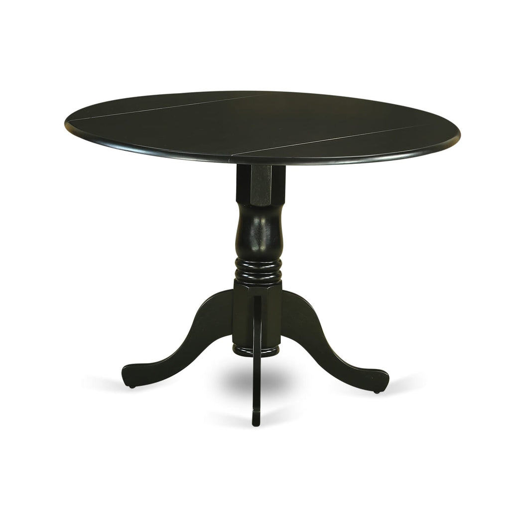 East West Furniture DLDA3-BLK-27 3 Piece Kitchen Table & Chairs Set Includes a Round Dining Table with Dropleaf and 2 Parson Chairs, 42x42 Inch, Black