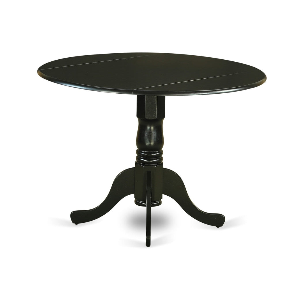 East West Furniture DLAB3-BLK-06 3 Piece Dinette Set for Small Spaces Contains a Round Dining Table with Dropleaf and 2 Shitake Linen Fabric Upholstered Chairs, 42x42 Inch, Black