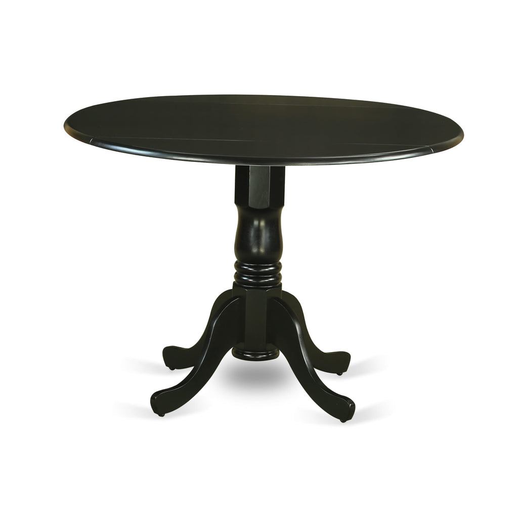 East West Furniture DLDA5-BLK-26 5 Piece Dining Table Set Includes a Round Kitchen Table with Dropleaf and 4 Upholstered Parson Chairs, 42x42 Inch, Black