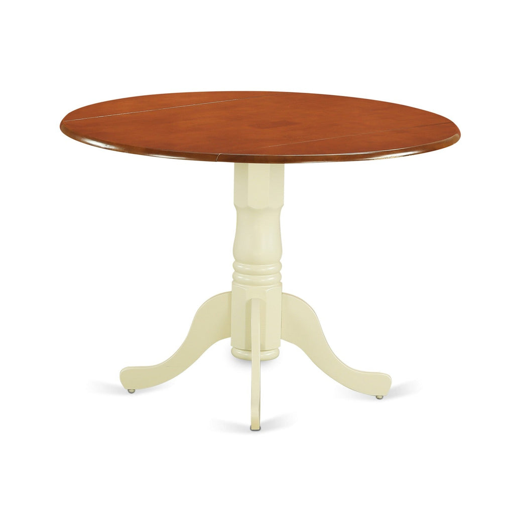 East West Furniture DLT-BMK-TP Dublin Modern Kitchen Table - a Round Dining Table Top with Dropleaf & Pedestal Base, 42x42 Inch, Buttermilk & Cherry