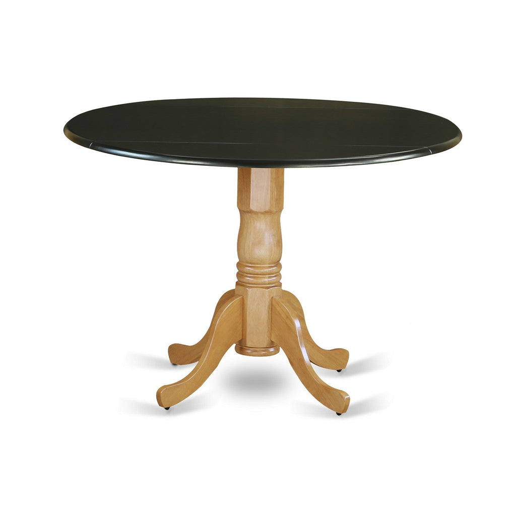 East West Furniture DLT-BOK-TP Dublin Dining Room Table - a Round Solid Wood Table Top with Dropleaf & Pedestal Base, 42x42 Inch, Black & Oak