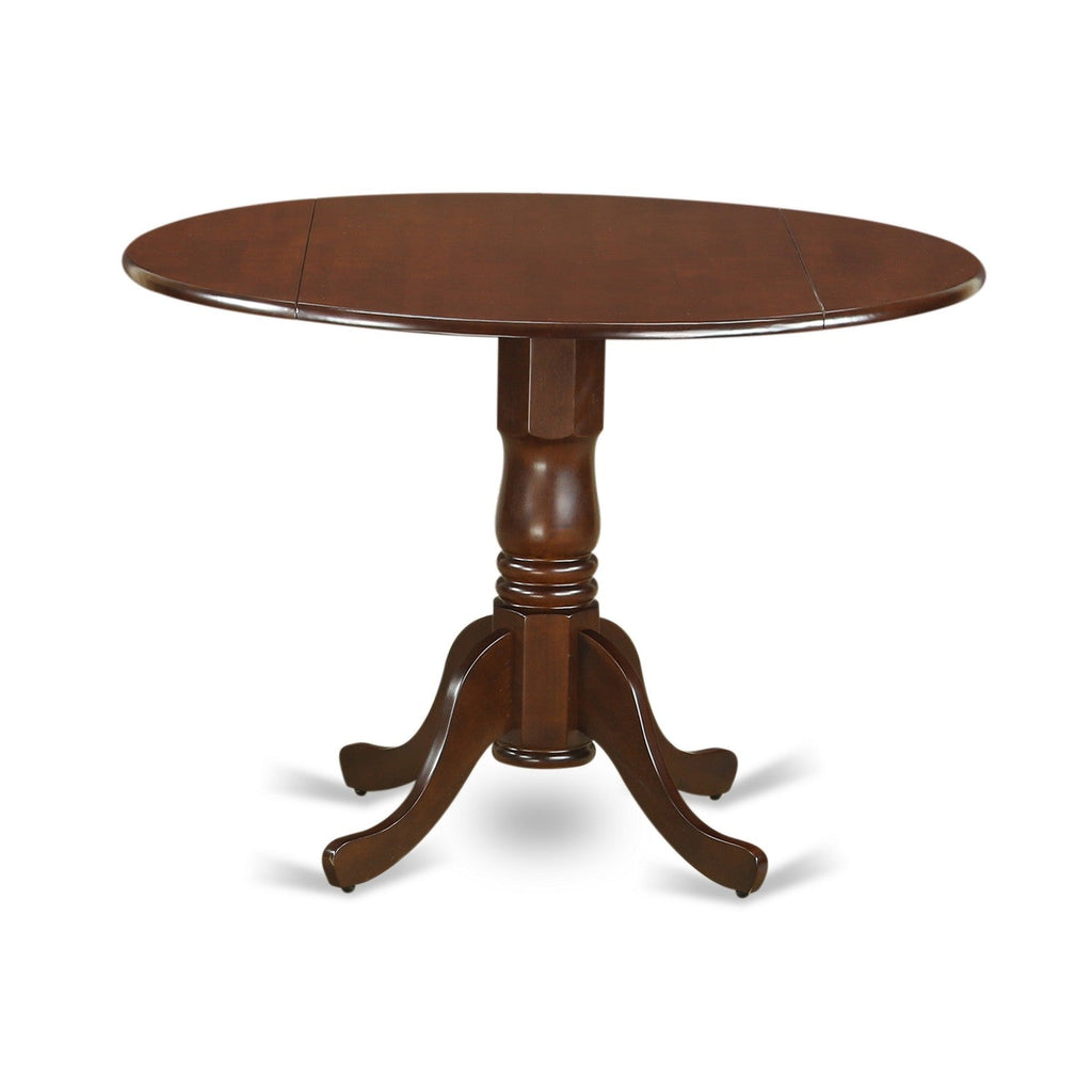 East West Furniture DLNO5-MAH-W 5 Piece Dining Room Table Set Includes a Round Dining Table with Dropleaf and 4 Wood Seat Chairs, 42x42 Inch, Mahogany