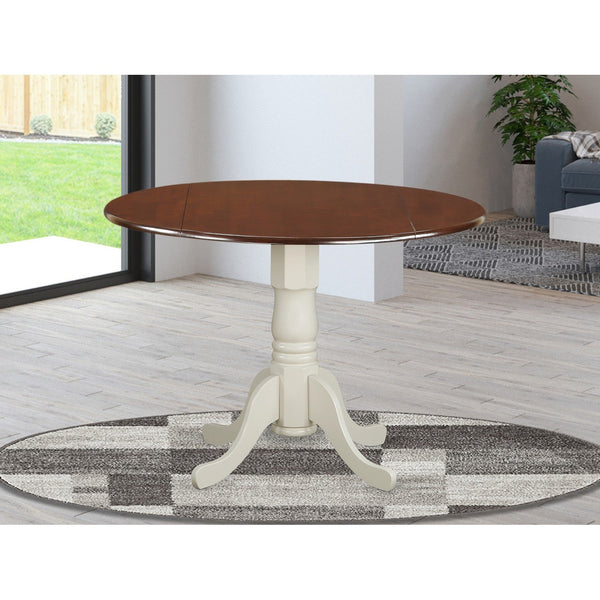  East West Furniture DLT-WHI-TP Dublin Modern Kitchen Table - a  Round Dining Table Top with Dropleaf & Pedestal Base, 42x42 Inch, Linen  White - Tables