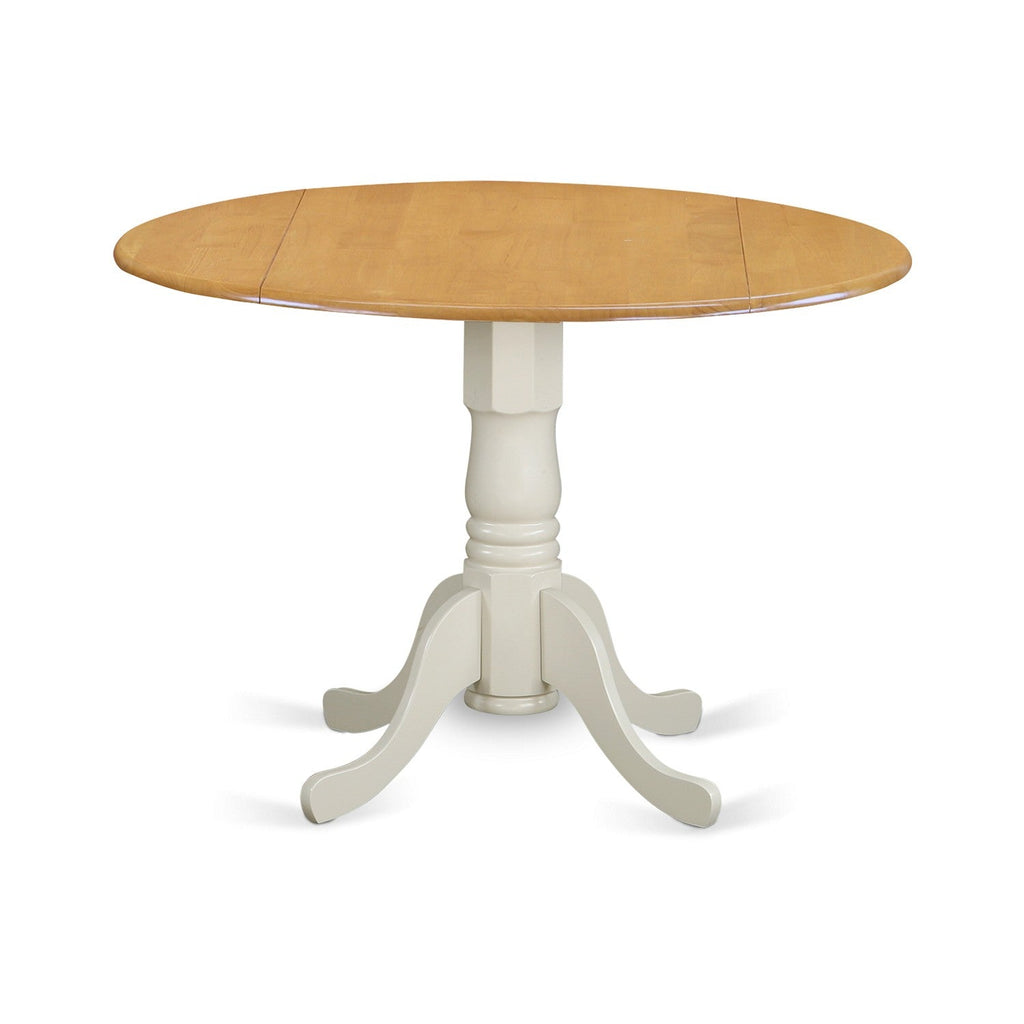 East West Furniture DLT-OLW-TP Dublin Modern Kitchen Table - a Round Dining Table Top with Dropleaf & Pedestal Base, 42x42 Inch, Oak & Linen White