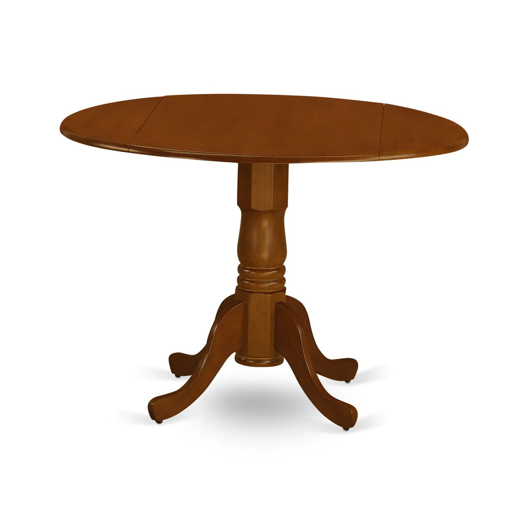 East West Furniture DLT-SBR-TP Dublin Kitchen Dining Table - a Round Wooden Table Top with Dropleaf & Pedestal Base, 42x42 Inch, Saddle Brown