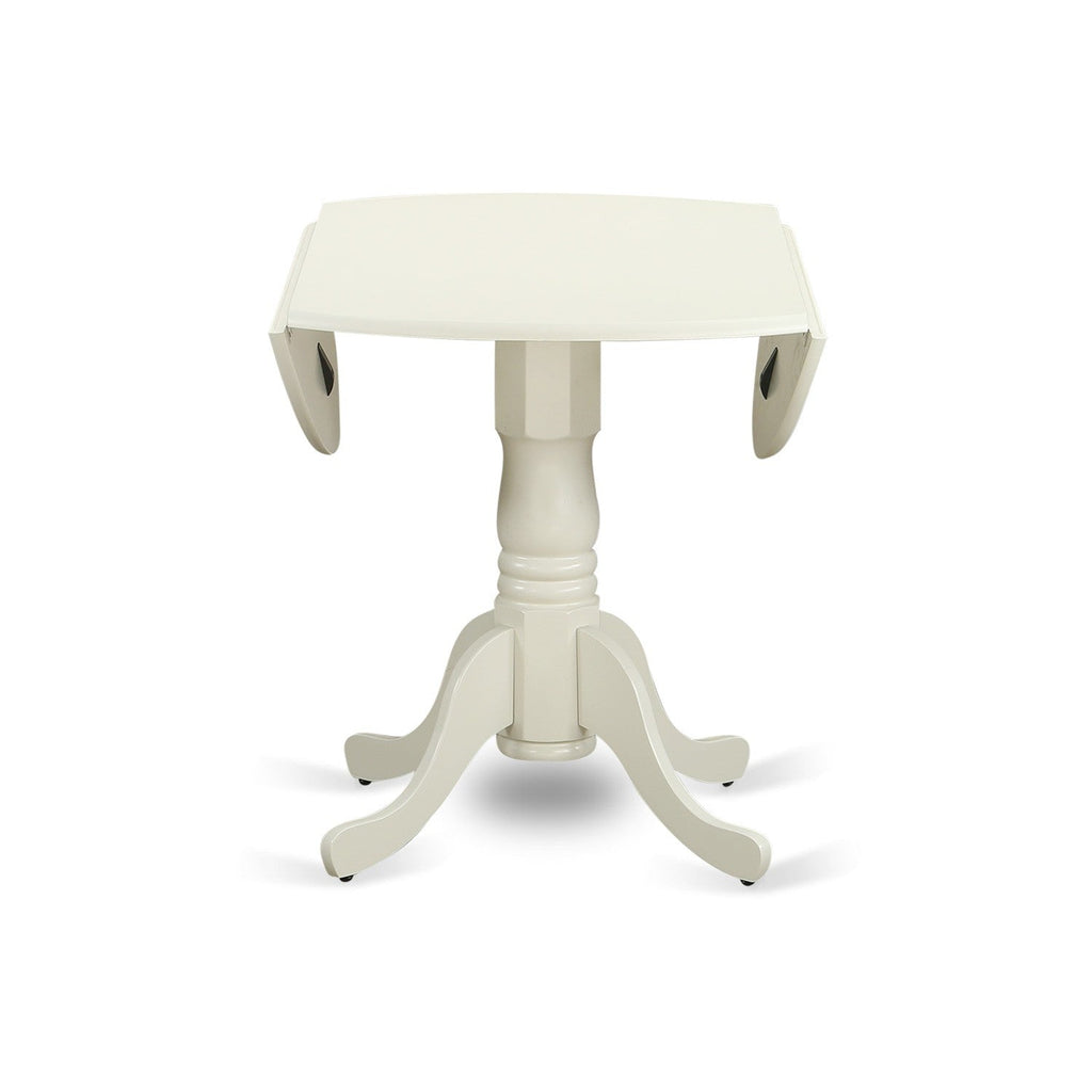 East West Furniture DLLA3-WHI-06 3 Piece Kitchen Table Set for Small Spaces Contains a Round Dining Table with Pedestal and 2 Shitake Linen Fabric Upholstered Chairs, 42x42 Inch, Linen White