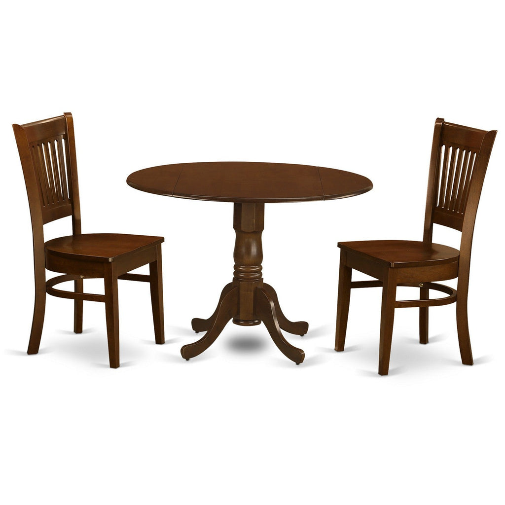 East West Furniture DLVA3-ESP-W 3 Piece Dinette Set for Small Spaces Contains a Round Dining Table with Dropleaf and 2 Dining Room Chairs, 42x42 Inch, Espresso