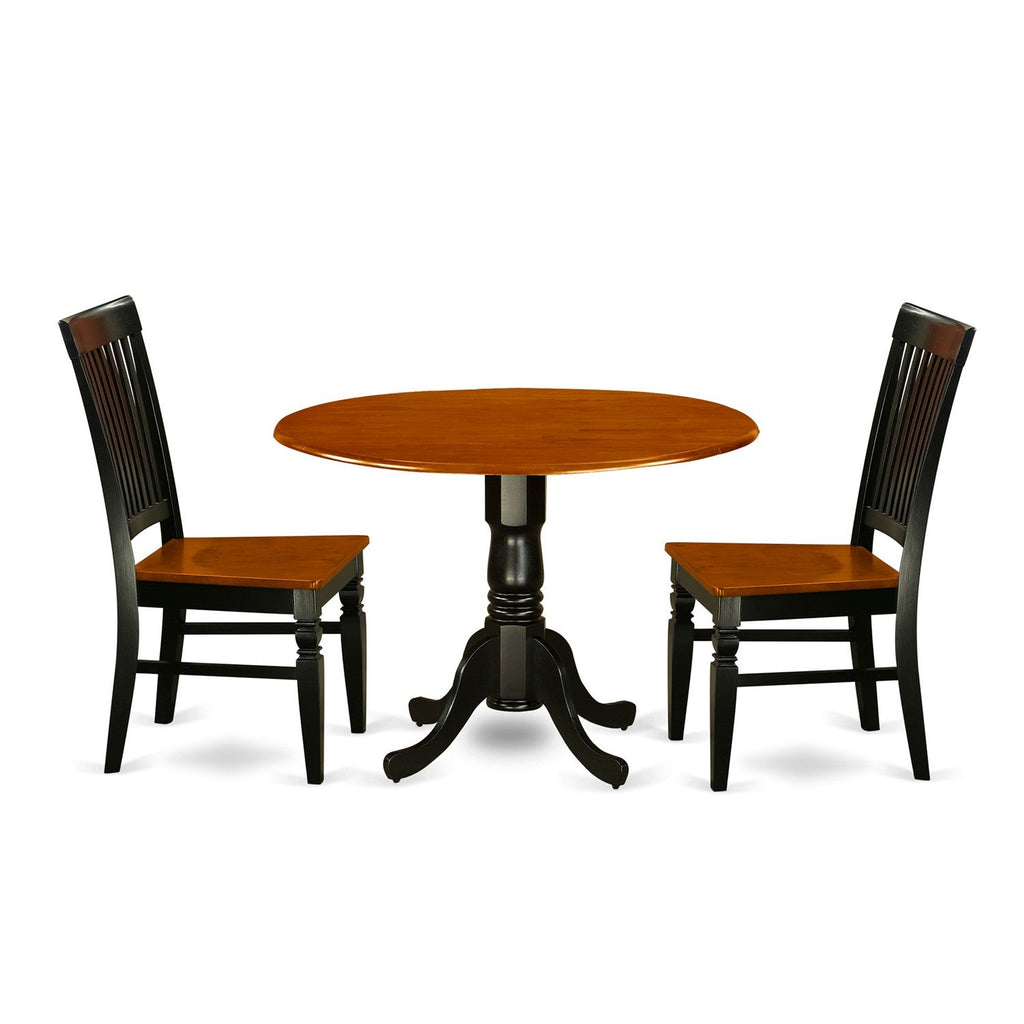 East West Furniture DLWE3-BCH-W 3 Piece Kitchen Table & Chairs Set Contains a Round Dining Table with Dropleaf and 2 Dining Room Chairs, 42x42 Inch, Black & Cherry