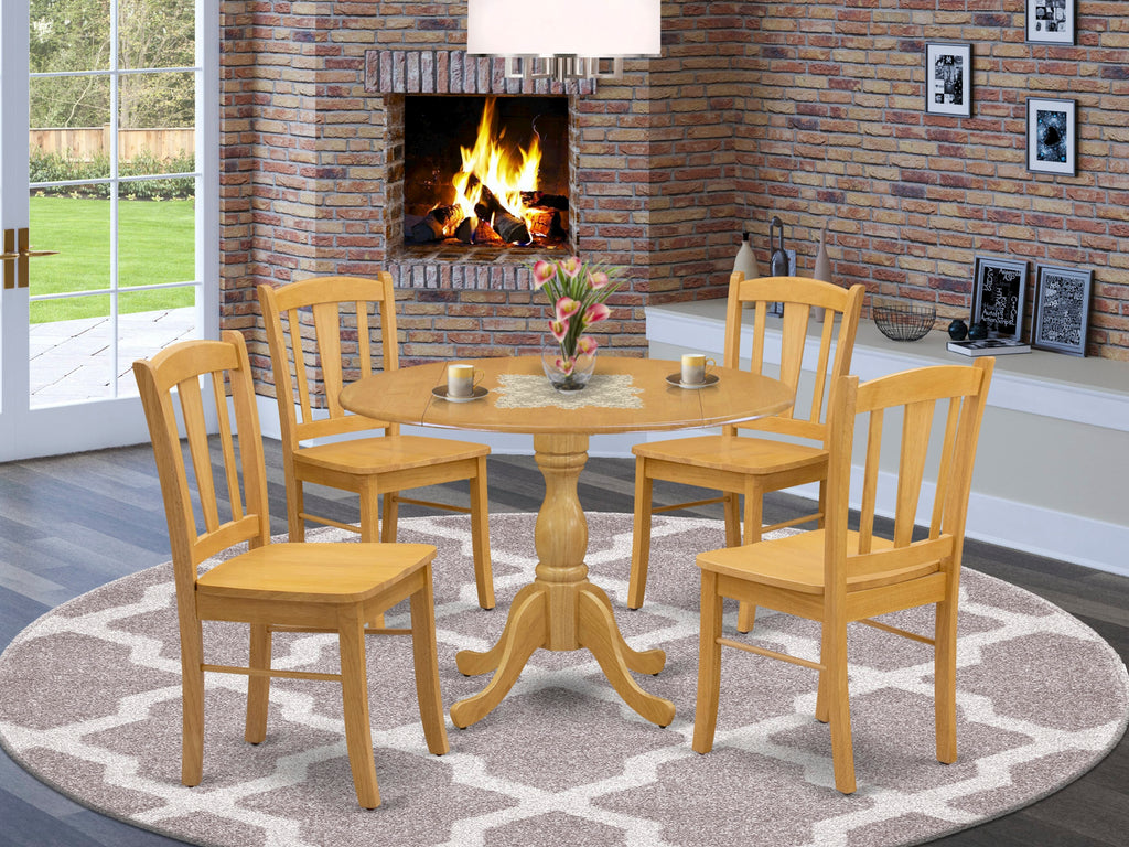 DMDL5-OAK-W 5Pc Dining Table Set - 42" Round Table and 4 Dining Chairs - Oak Color