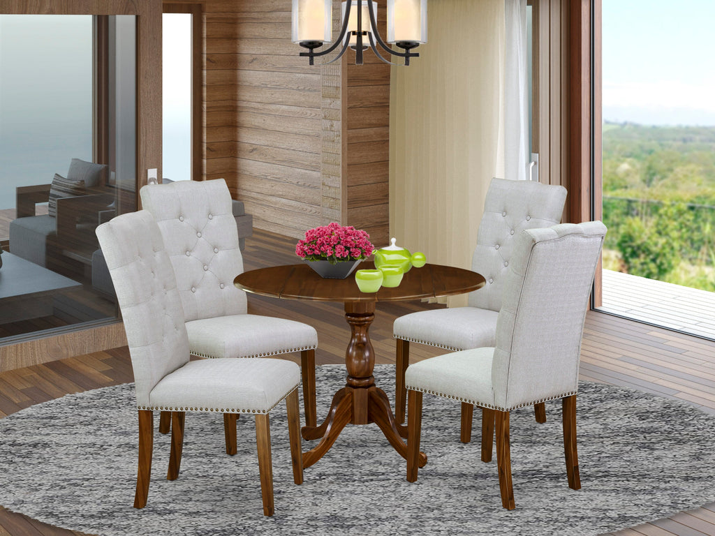 DMEL5-AWA-05 5Pc Dining Room Set - 42" Round Table and 4 Parson Chairs - Antique Walnut Color