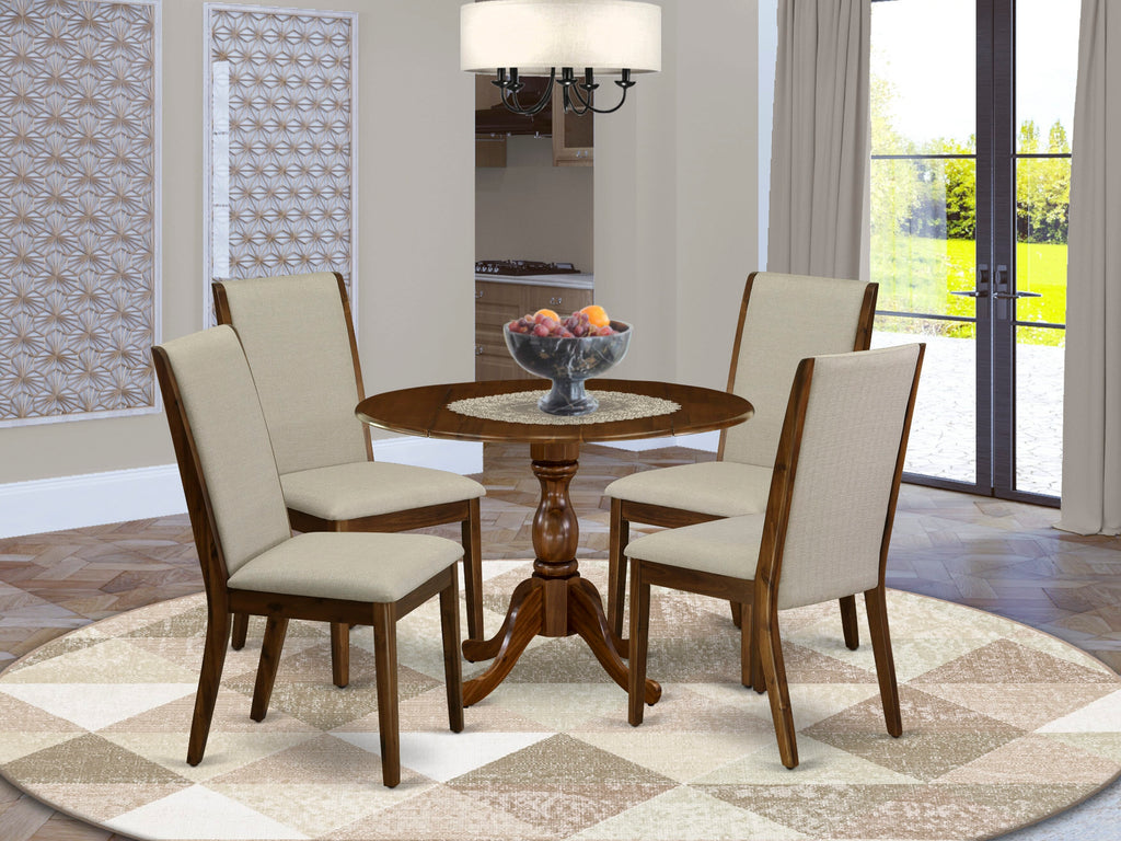 DMLA5-AWA-05 5Pc Dinette Set - 42" Round Table and 4 Parson Chairs - Antique Walnut Color