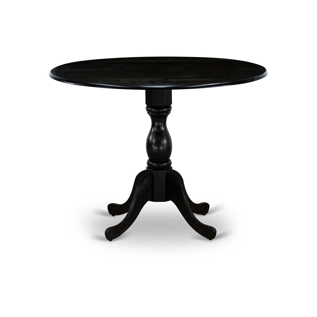 East West Furniture DMT-ABK-TP Dublin Dining Room Table - a Round Wooden Table Top with Dropleaf & Pedestal Base, 42x42 Inch, Wirebrushed Black