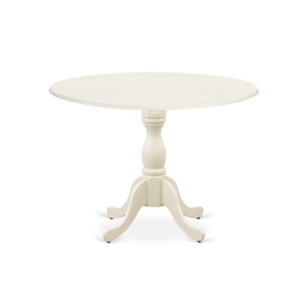 East West Furniture DMBO5-LWH-W 5 Piece Modern Dining Table Set Includes a Round Wooden Table with Dropleaf and 4 Dining Chairs, 42x42 Inch, Linen White