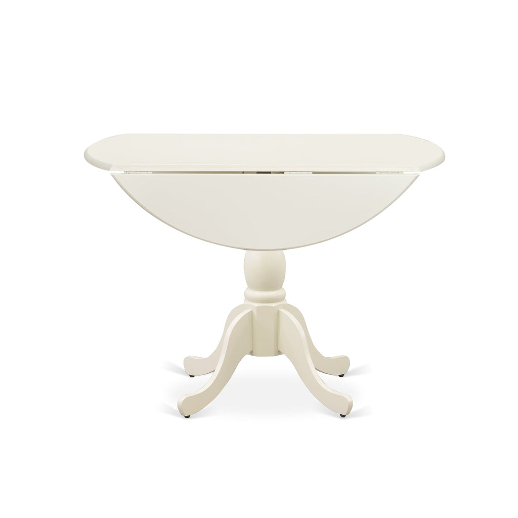 East West Furniture DMT-LWH-TP Dublin Modern Kitchen Table - a Round Dining Table Top with Dropleaf & Pedestal Base, 42x42 Inch, Linen White